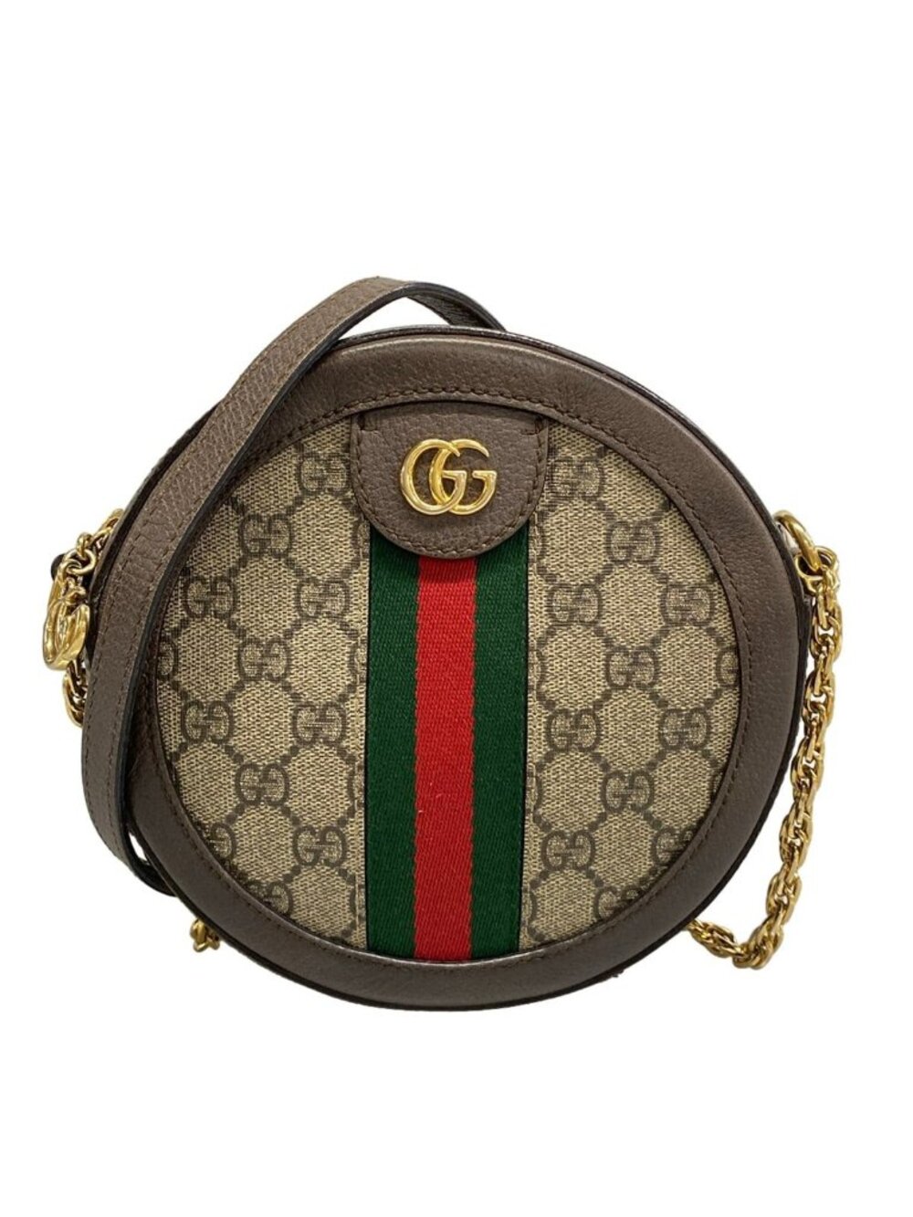 Gucci Shoulder Bag Ophidia Beige Dark Brown Chain Leather